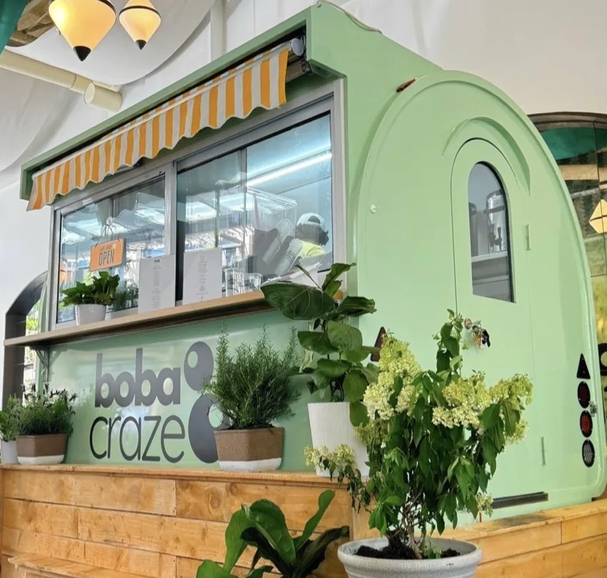 The Boba Craze trailer at The Veranda on Peachtree Road, awning out and open for
service