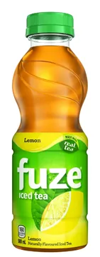 A bottle of Fuze lemon iced tea