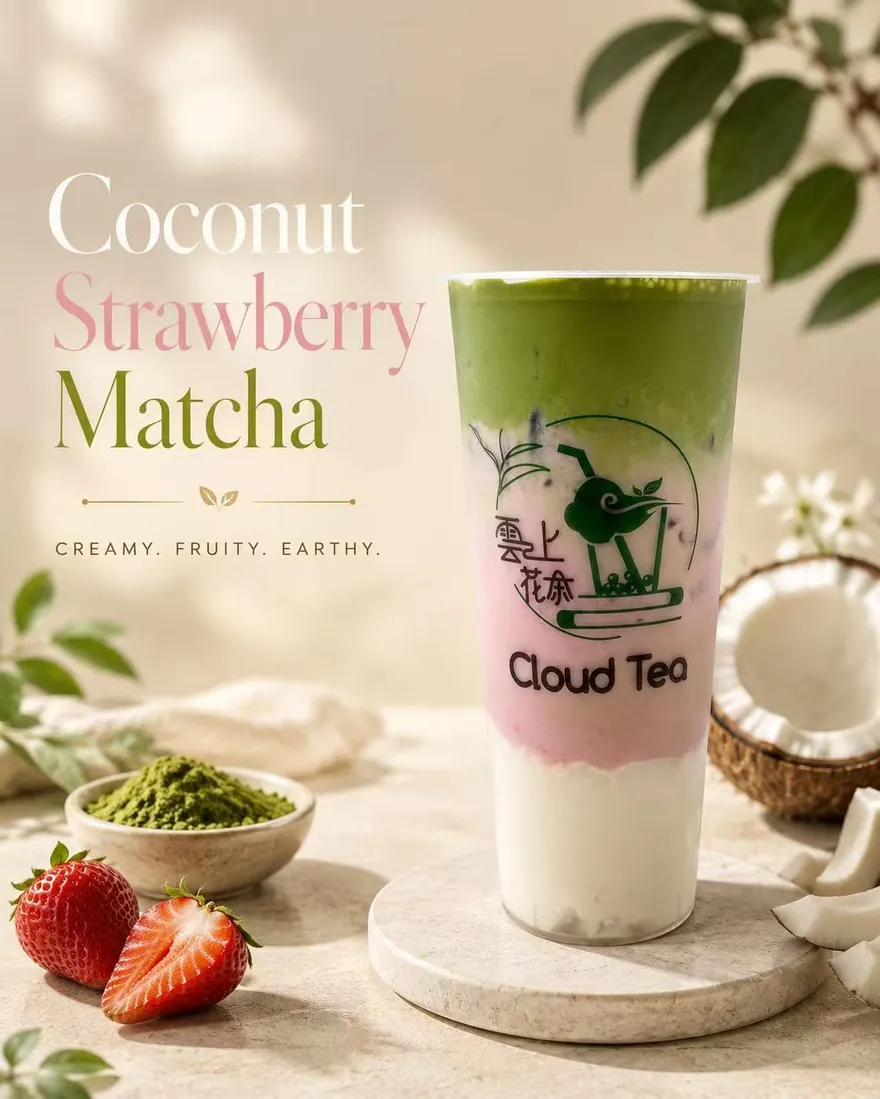 Coconut Strawberry Matcha — Creamy. Fruity. Earthy.