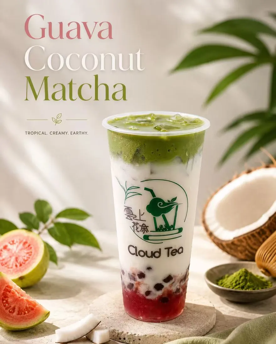 Guava Coconut Matcha — Tropical. Creamy. Earthy.
