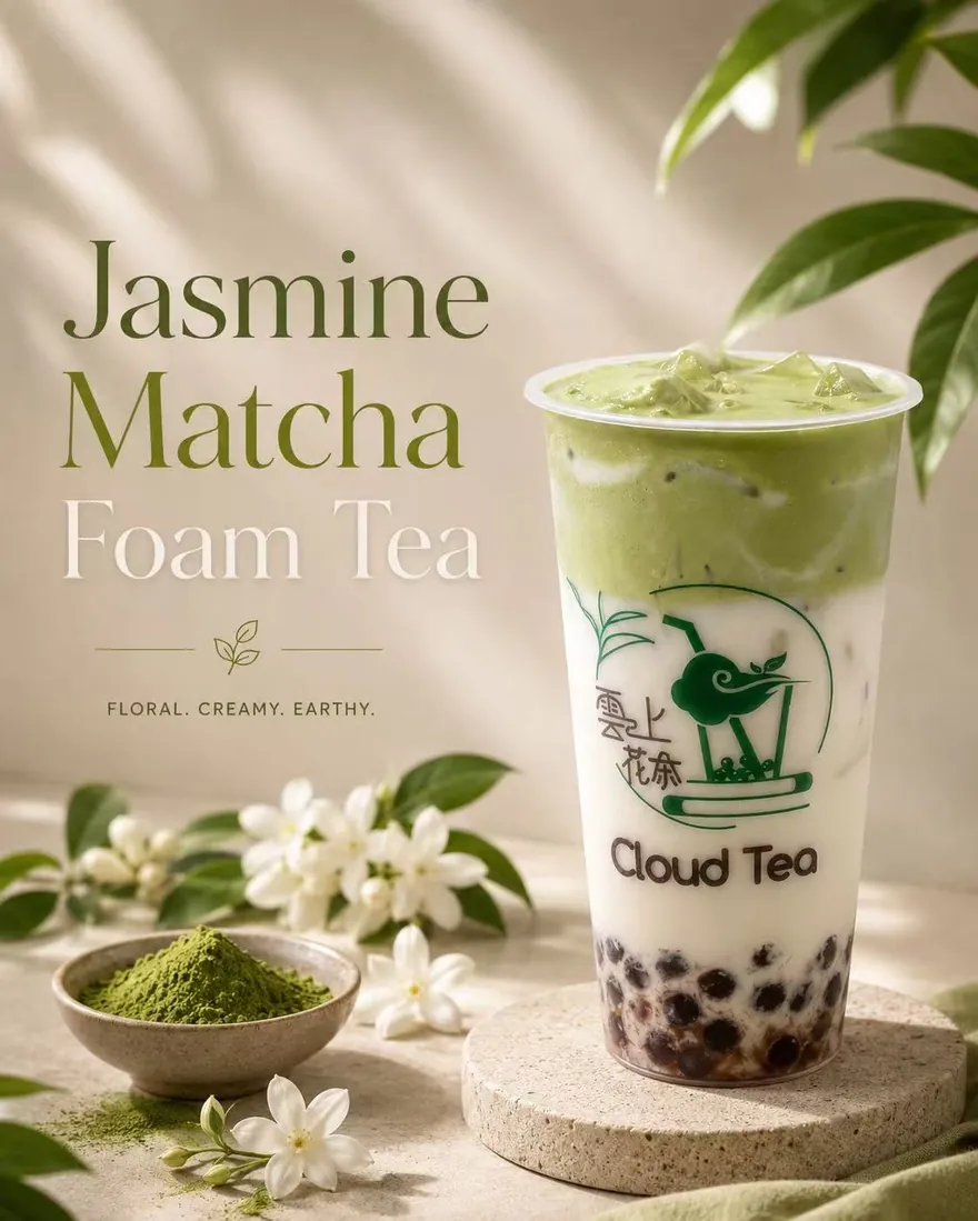 Jasmine Matcha Foam Tea — Floral. Creamy. Earthy.