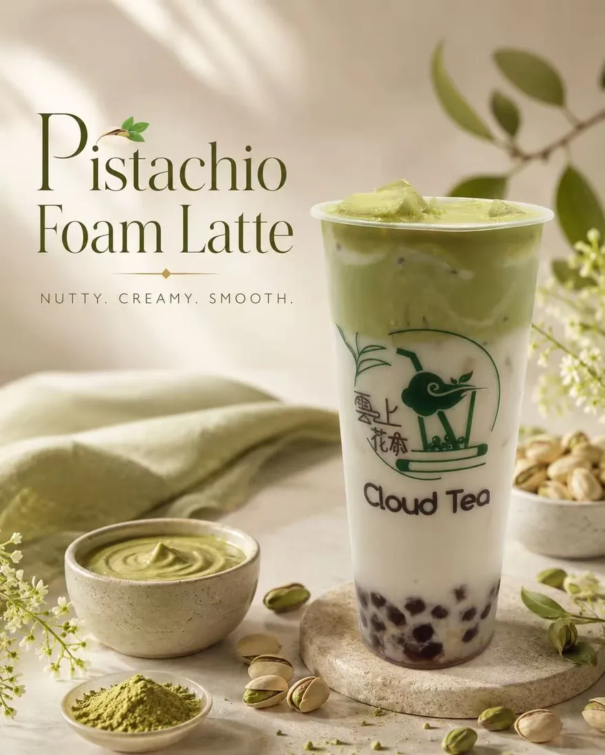 Pistachio Foam Latte — Nutty. Creamy. Smooth.
