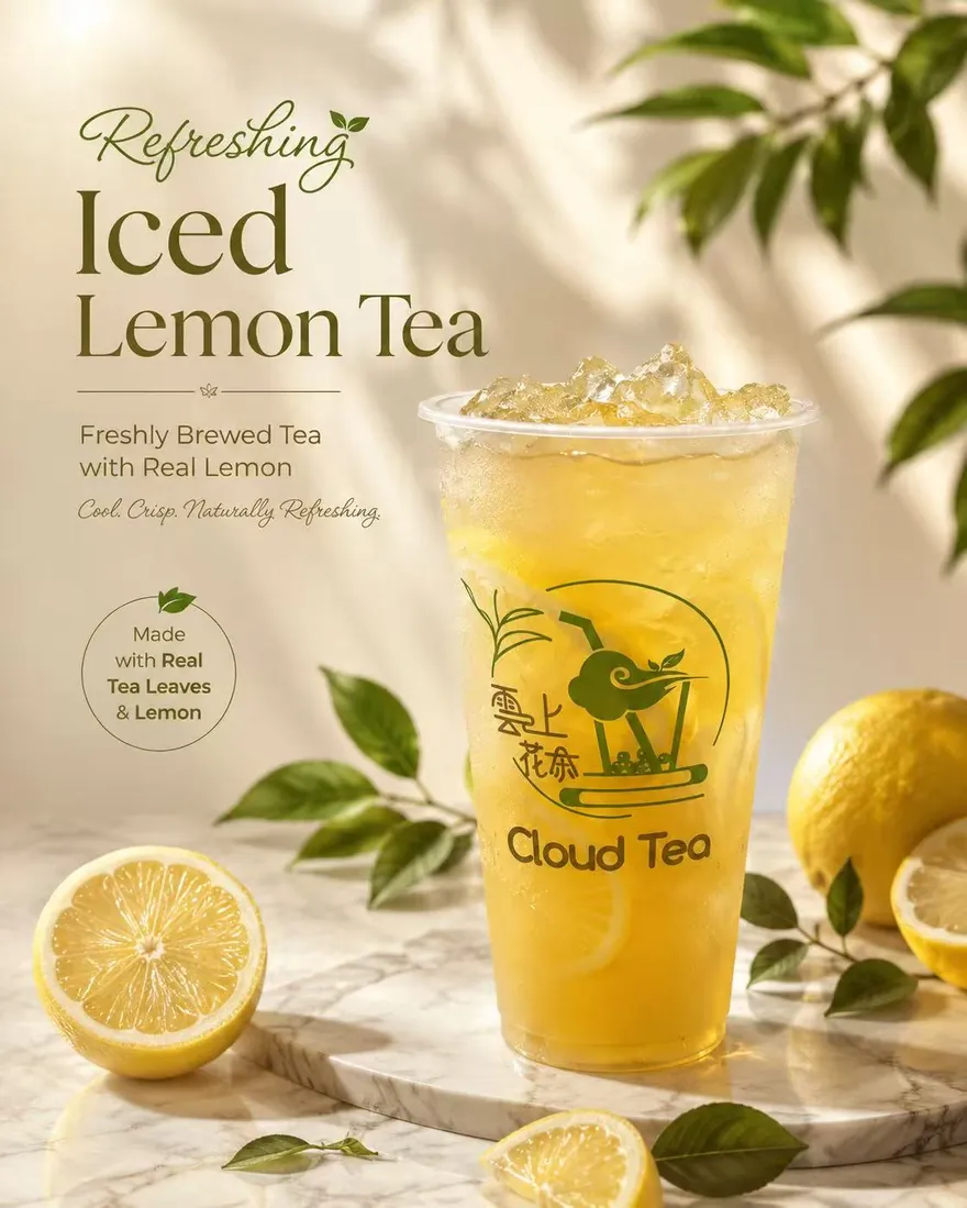 Refreshing Iced Lemon Tea — Freshly brewed tea with real lemon.