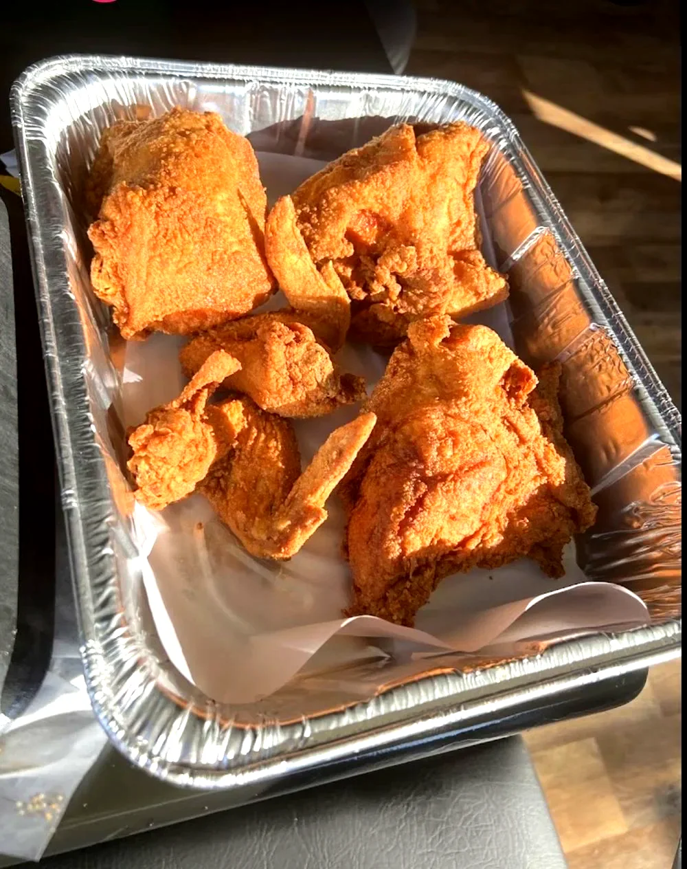 Southern fried chicken fresh out of the fryer
