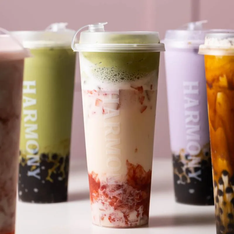 Assorted Harmony Tea Shoppe bubble milk teas ready for an event