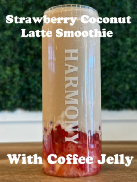 Strawberry Coconut Latte Smoothie with Coffee Jelly
