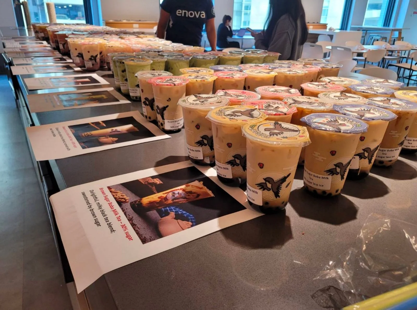 Hello Jasmine catering trays and sealed boba cups for an event