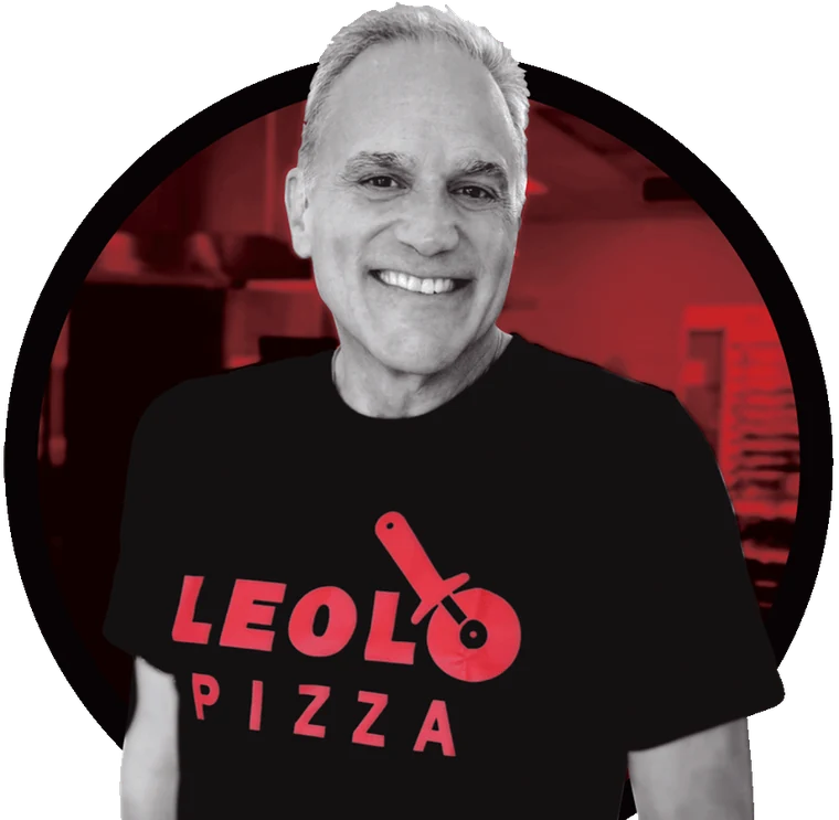 Louis, founder of Leolo Pizza, wearing a Leolo Pizza tee — Petaluma, CA