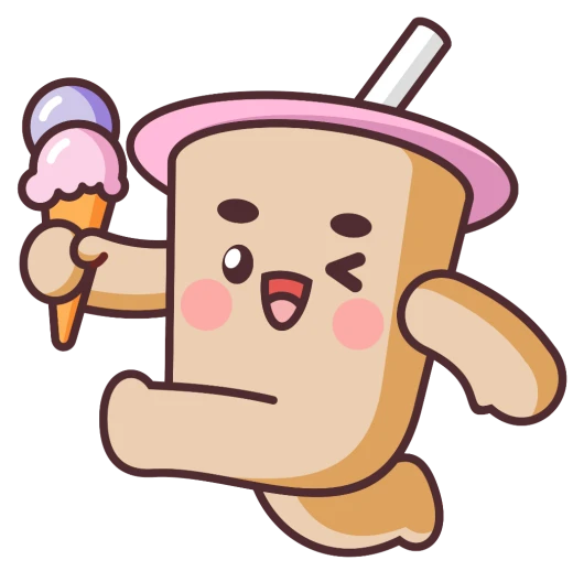 Boba King milk-tea mascot holding an ice-cream cone