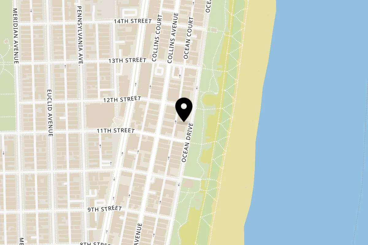 Map showing the location of REDHEAD BURGER Ocean Drive Miami Beach - REDHEAD BURGER on Ocean Drive Miami Beach - 1134 Ocean Dr in Miami Beach