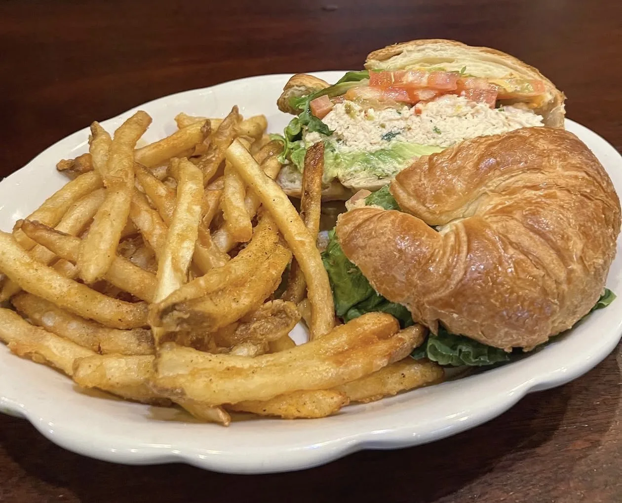 Roberta’s Prime — chicken salad on a croissant with fries