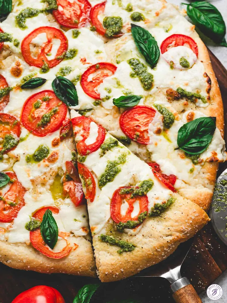 Margherita pizza fresh from the brick oven