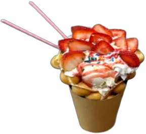 Egg Waffle Ice Cream Cone w. Strawberry