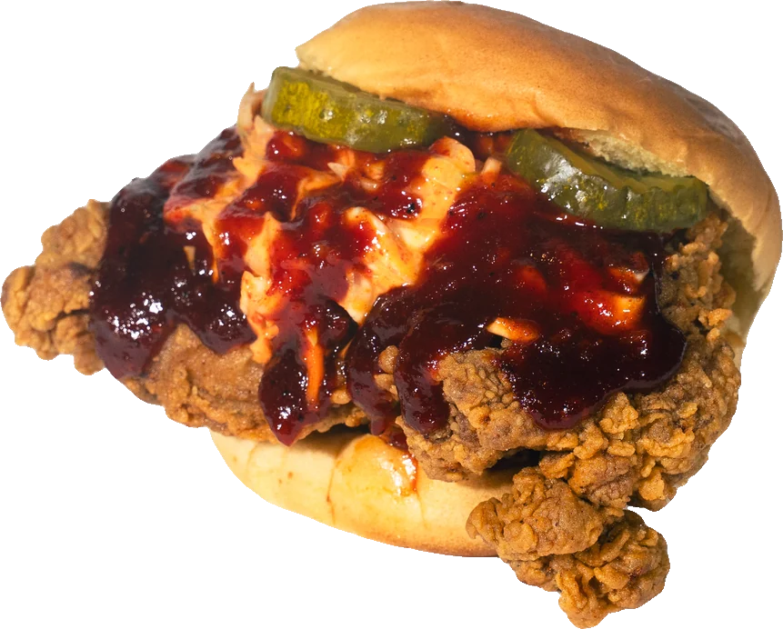 Angry Bird sandwich with Ugly Sauce and pickles