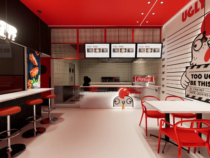 The Ugly Chicken order counter and menu boards