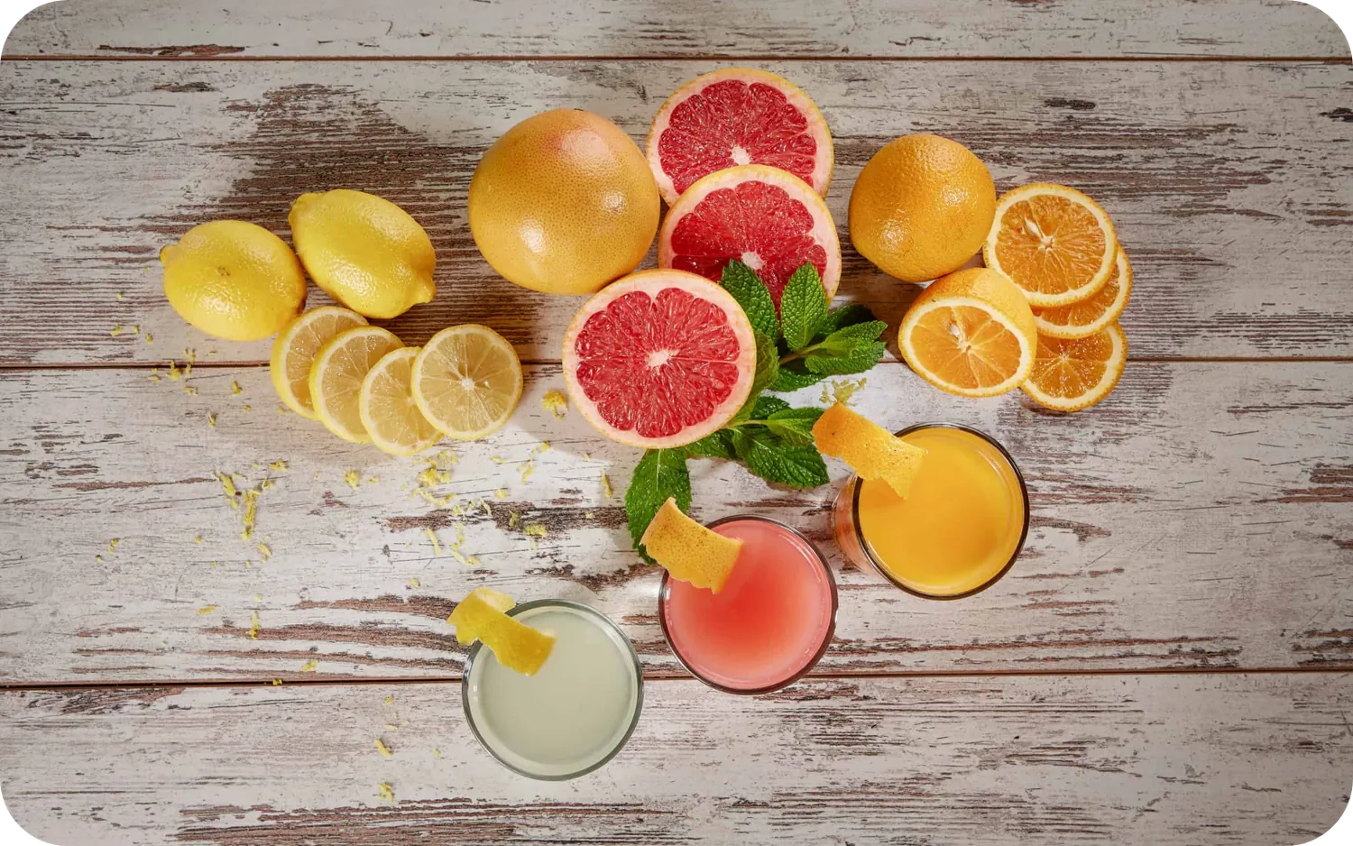 Fresh citrus fruit and cold-pressed juices at Vin Tea
